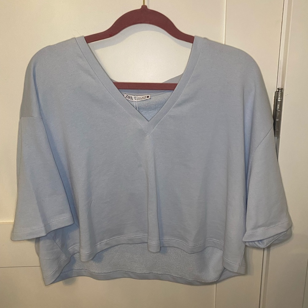 Zara light blue oversized cropped t shirt